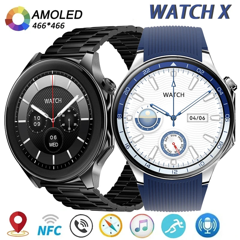 For OPPO Huawei WATCH X NFC Smart Watch Men AMOLED HD Screen Heart Rate IP68 Waterproof Bluetooth Call Smartwatch Women 2024 New