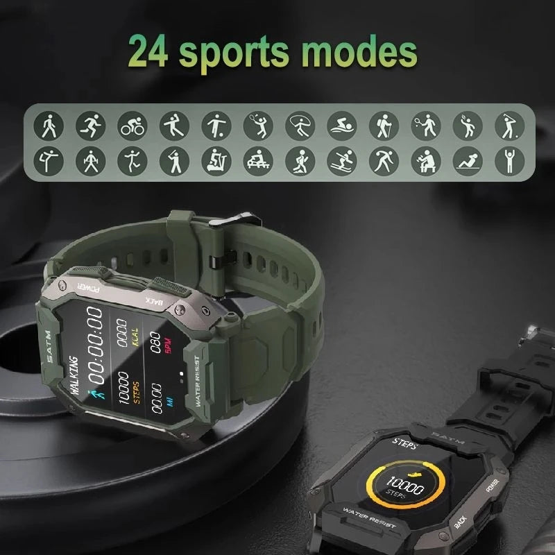 C20 Military Smart Watch Men Carbon Black Ultra Army Outdoor IP68 5ATM Waterproof Heart Rate Blood Oxygen Satm Smartwatch 2024