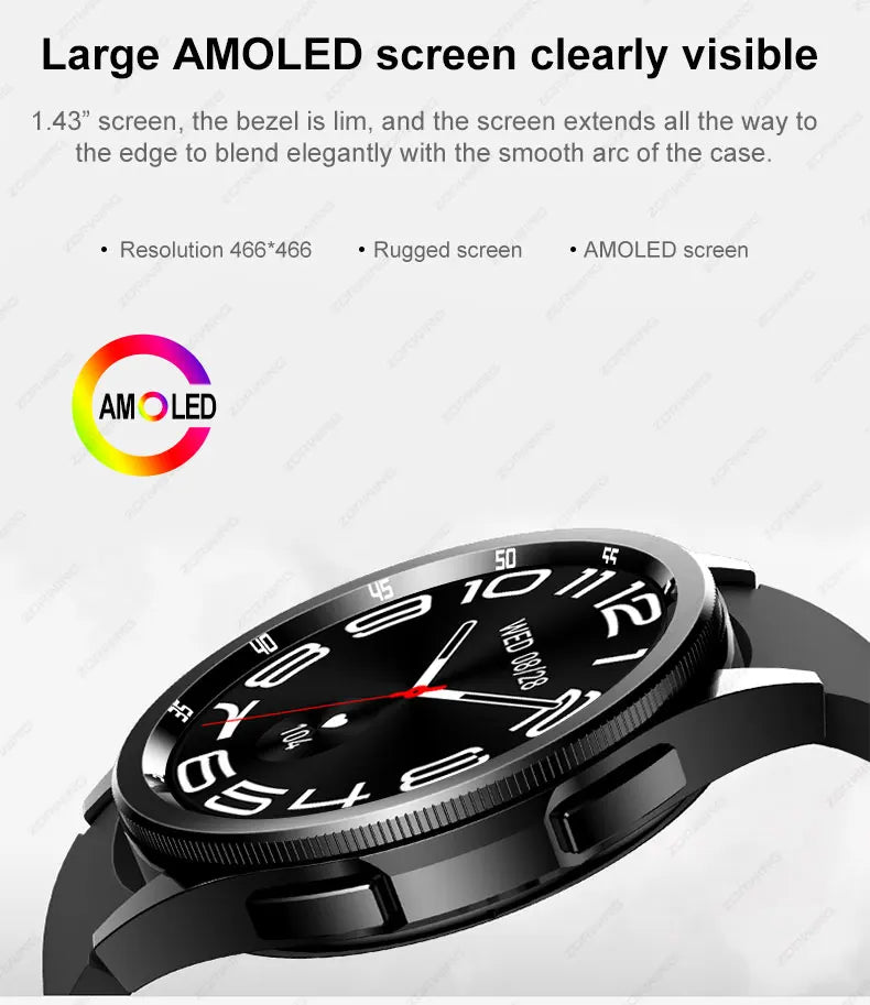 JS Watch 6 Max Classic AMOLED Smart Watch Men Rotating Bezel Compass Bluetooth Calls Heart Rate Blood Pressure Smartwatch 2024