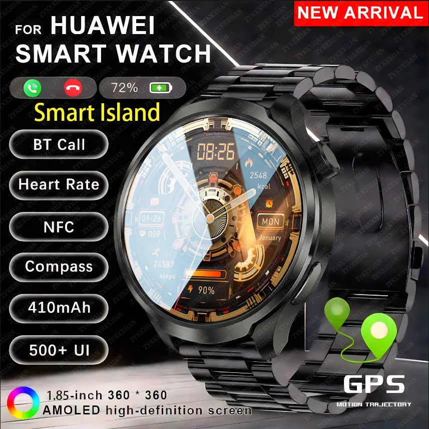 For HUAWEI Sports Waterproof Smart Bracelet Men Watch GPS NFC Compass 1.85 inch AMOLED Screen Bluetooth Call Smartwatch 2024 New