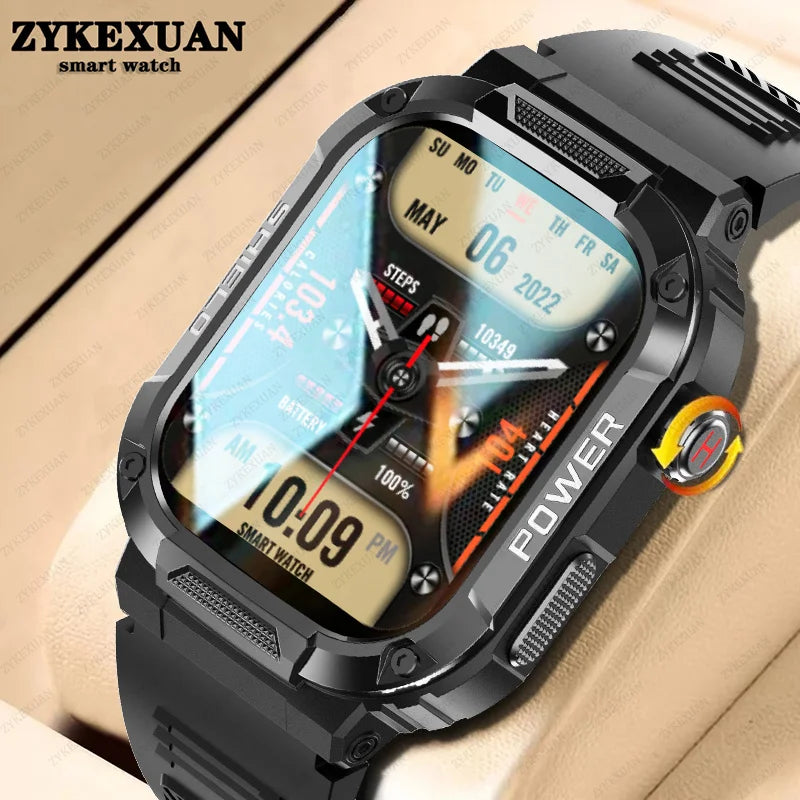 2024 Rugged Military Smartwatch Men For Android IOS Fitness Watches IP68 Waterproof 2.01'' AI Voice Bluetooth Call Smart Watches