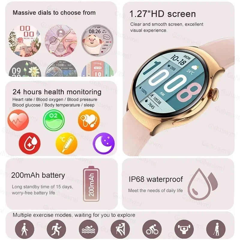 2024 New GT4 Mini GPS Tracker Smart Watch Women AMOLED 360*360 HD Screen Heart Rate BT Call NFC SmartWatch Men For IOS Android