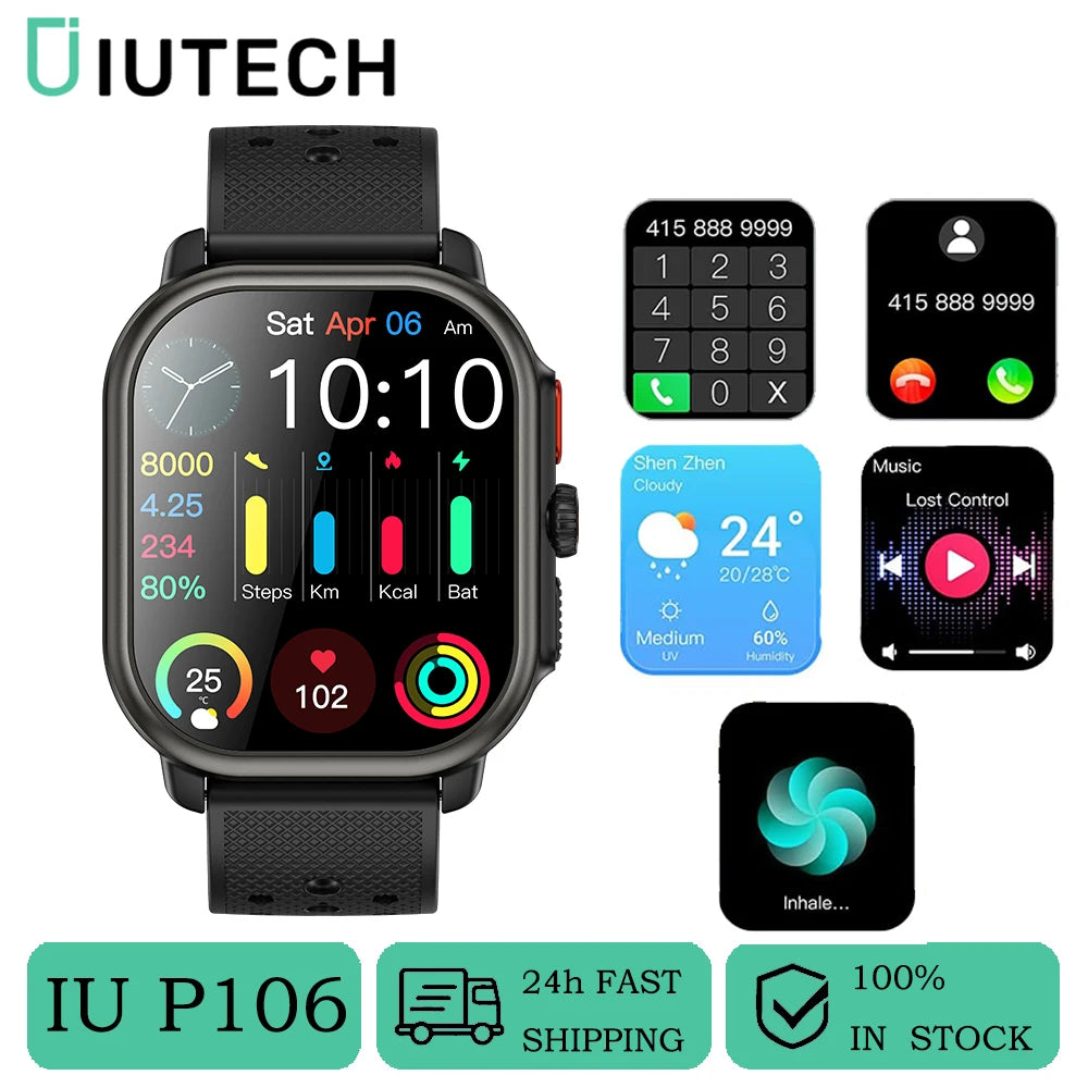 IUTECH P106 Smart Watch for Men Women 2024 2.06"GPS Bluetooth Call Watches Waterproof Sports Electronic Smartwatch Wrist Watches