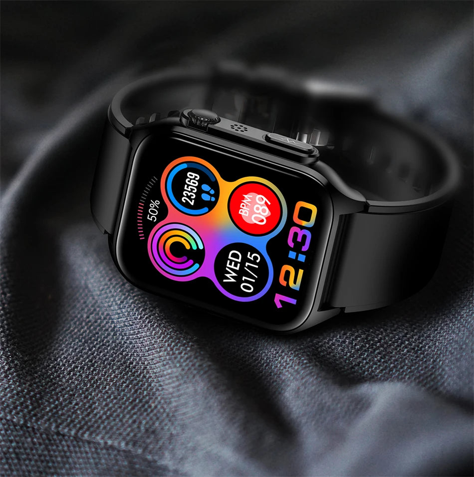 2024 New Non-invasive Blood Sugar Smartwatch Men Voice Calling Wristwatch Body Temperature Stress Test ECG+PPG Waterproof Watch