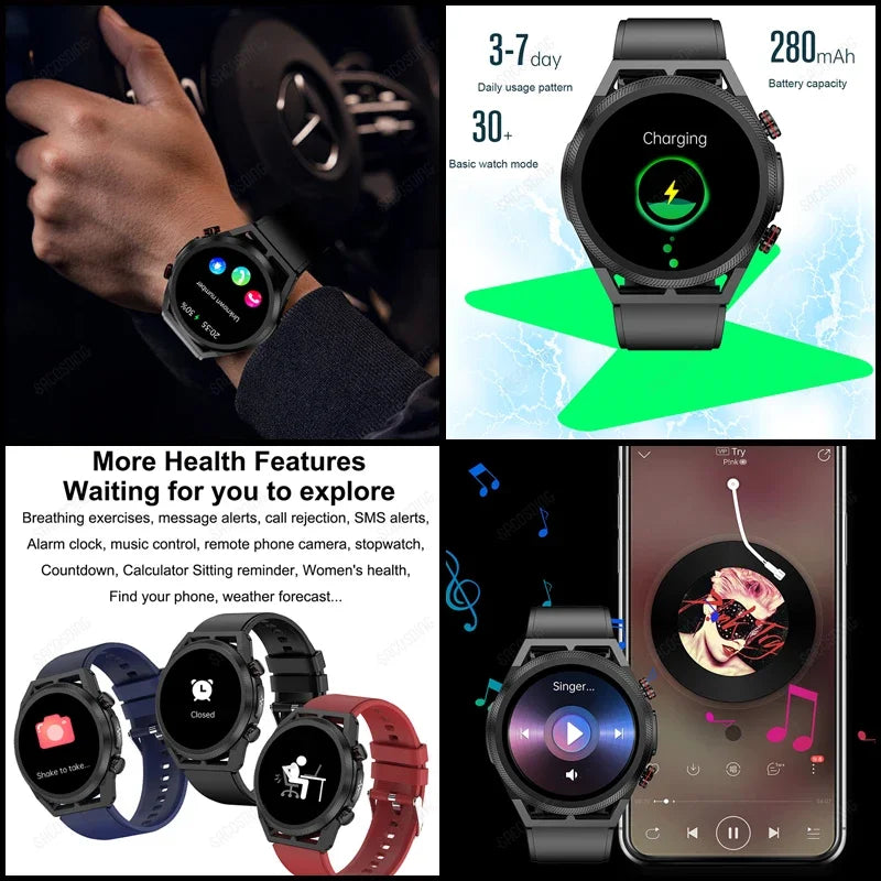 2024 New Uric Acid Non invasive Blood Glucose Smart Watch Mens Bluetooth Call Blood Lipid Blood Oxygen Blood Pressure Smartwatch