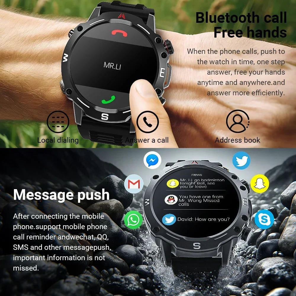 Zordai OD2 Rugged Military GPS Track Smart Watch Men Bluetooth Call 3ATM Waterproof Outdoor SmartWatches For Huawei Xiaomi 2024