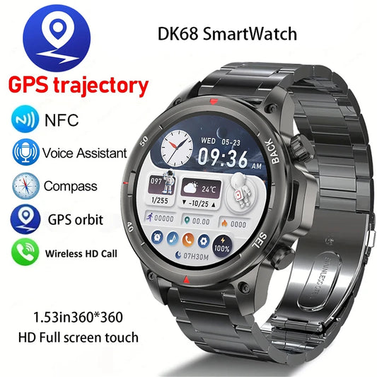 2024 New Outdoor Military DK68 Men Smart Watch NFC Access Control Unlock Bluetooth Wireless Call Health Sports Women Smartwatch