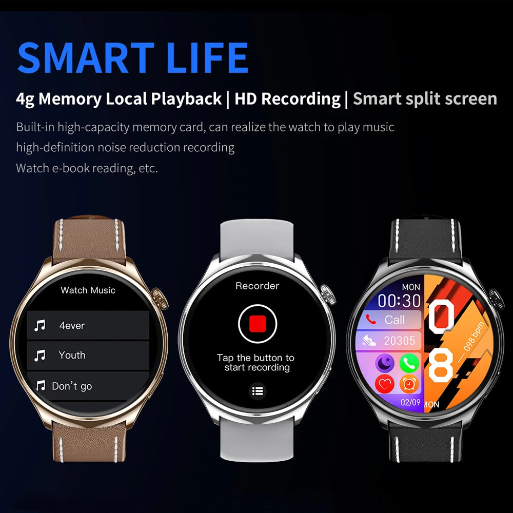 2024 NEW For Android Watch HD4 AMOLED Smart Watch Men 1.43" HD Screen 1GB Local Music Men Waterproof Smartwatch