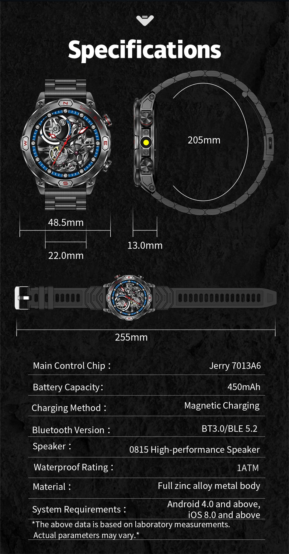 450MAh Battery Smartwatch Men Outdoor Compass Health Monitoring 1ATM Waterproof Bluetooth Call Military Smart Watch Men 2024 New