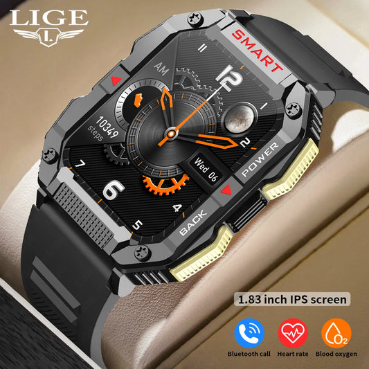 LIGE 2024 Men Smart Watch 1.83'' HD Screen Sport  Wrist Watches Bluetooth Call Fitness Smartwatch Health/Heart Rate Monitoring