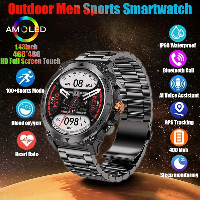 2024 New For Huawei Xiaomi Men Sports Smartwatch Bluetooth Call 400mAh Battery 100+ dial IP68 Waterproof Men Sports Smartwatch