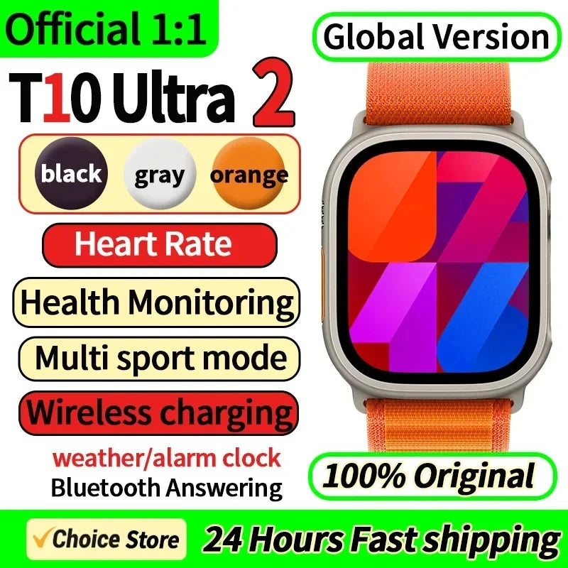 2024 T10 Ultra 2 Smart Watch Men 49mm Series 8 2.3 "AMOLED Screen NFC Compass Waterproof For Apple Watch IWO Ultra 8 Smartwatch