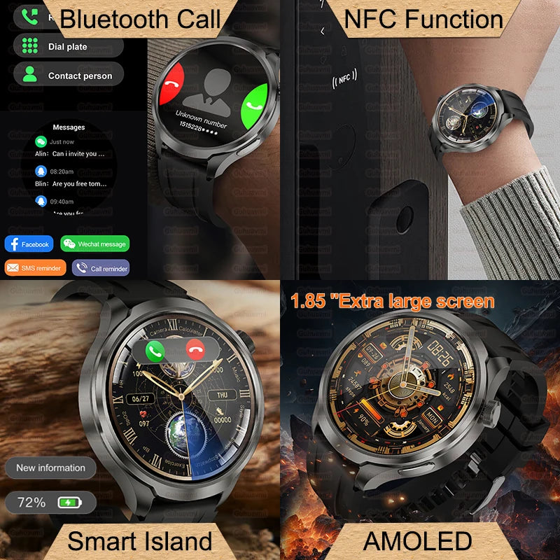 For HUAWEI GPS NFC Smart Watch Men 1.85'' AMOLED Screen Heart Rate Bluetooth Call IP68 Waterproof Sports Fitness Smartwatch 2024