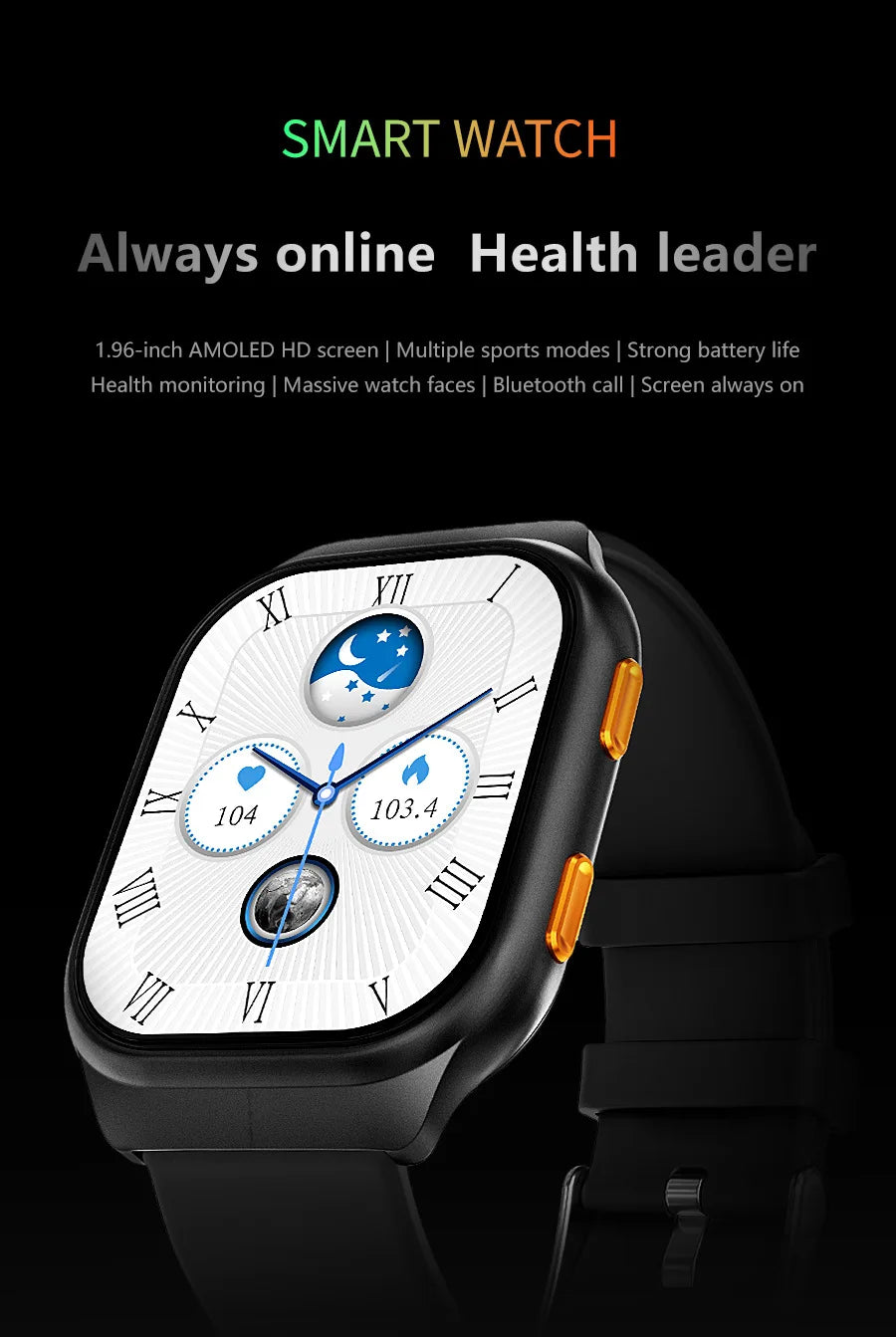 Multifunction Smart Watch AMOLED for Men Women Kids Message Remind Music Control Sport Step Calories Smartwatch Alarm Clock 2024