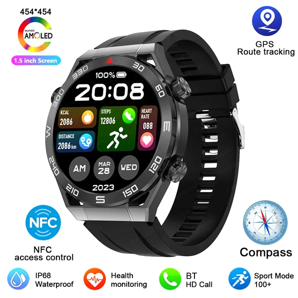 2024 New  NFC Smart Watch Men GPS Sport Track Fitness Watches Outdoor Compass Bluetooth Call HD Full Touch Screen Smartwatch