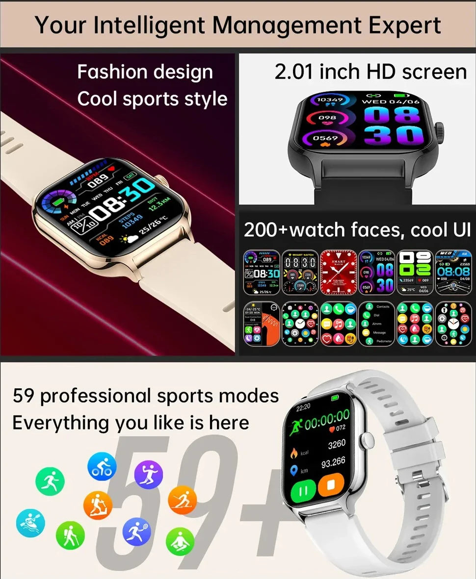 2024 Smarthwhatch 2.01 inch Screen Custom Dial Rotate Button Smart Watch For Men Women Gift Sport Fitness Watches Bluetooth Call