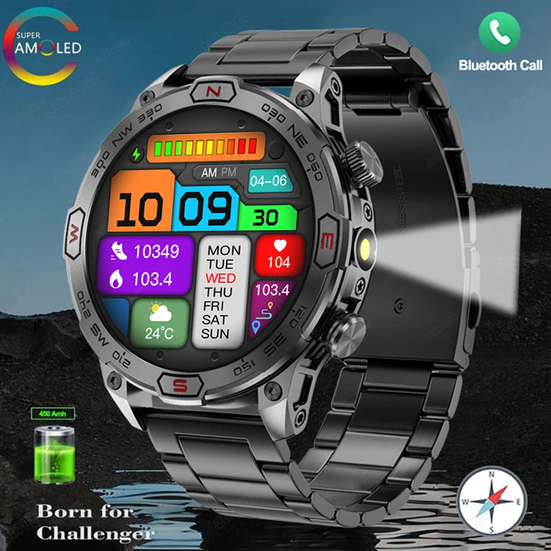 Outdoor Smart Watch 1.43" Screen 1ATM Waterproof 2024 New Watch Mens Bluetooth Call Smartwatch GPS Motion Trajectory For Android