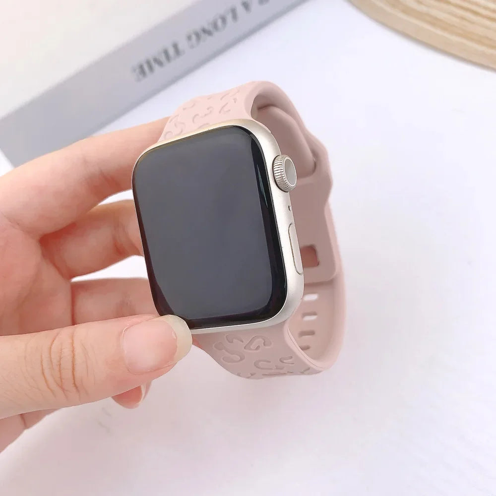 Engraved Silicone Strap for Apple Watch Band Ultra 2 49mm 45mm 44mm 42mm 41mm 38 40mm Bracelet for Iwatch Series 9 8 7 6 SE 5 4