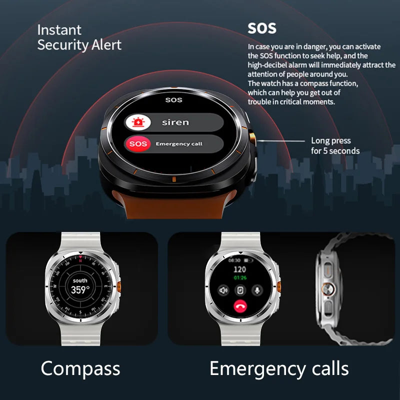 2024 New GPS Track SmartWatch Men Women AMOLED Screen Always Display Clock BT Call NFC Control Sport Compass Smart Watch