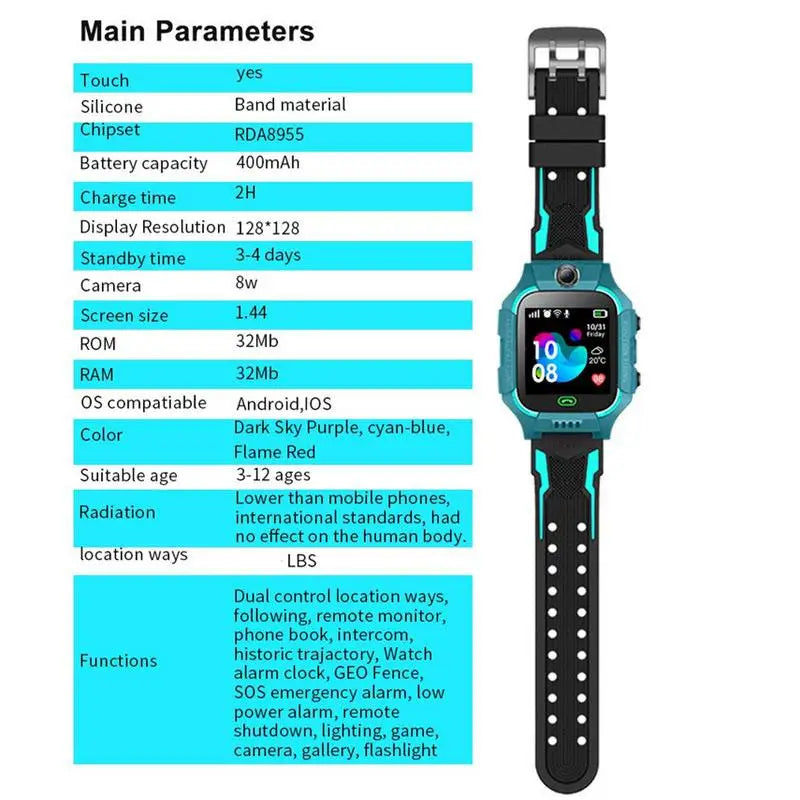 Z6 Kids Smart Watch Sim Card Call Phone Smartwatch Waterproof Camera 1.44-inch Touch-screen Alarm Clock Sports Digital Watches