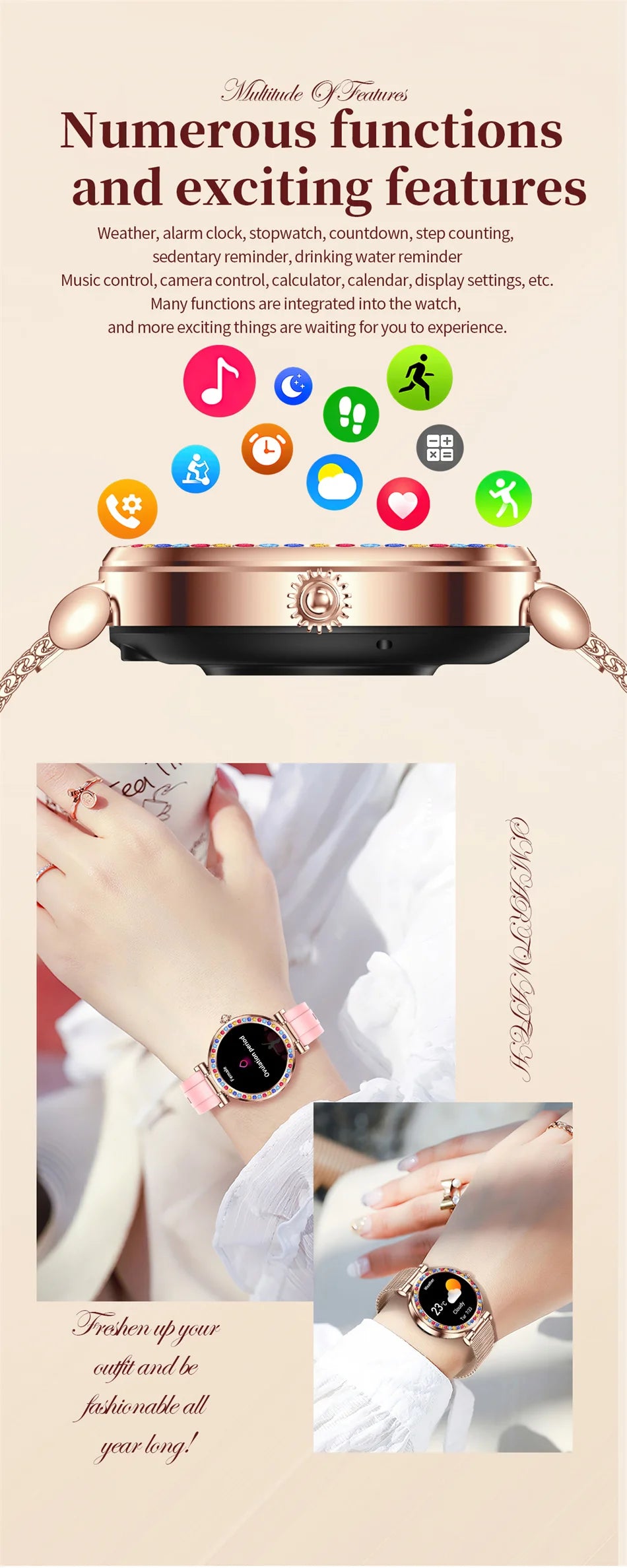 ChiBear Rosegold Smart Watch For Lady Bluetooth Call 100+Sports Mode Fitness Women Smartwatch DIY Dials For IOS Android 2024 NEW