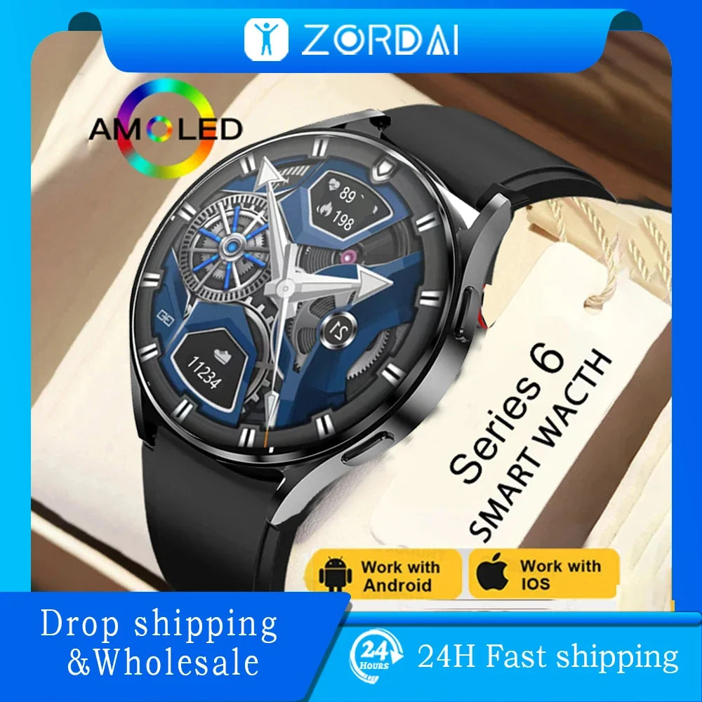 2024 Zordai Galaxy Smart Watch 6 Fashion Women Smart Watch Bluetooth Call AMOLED Screen Sports Smart Watch Men For Android IOS