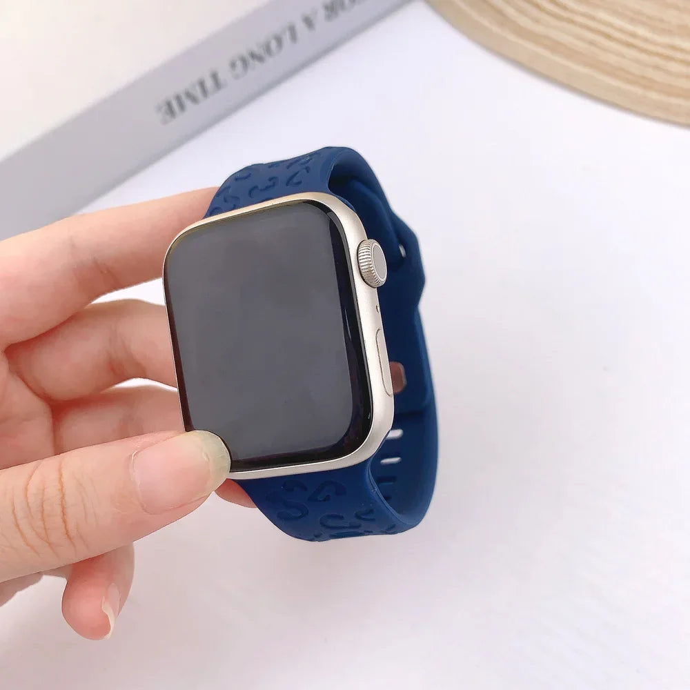 Engraved Silicone Strap for Apple Watch Band Ultra 2 49mm 45mm 44mm 42mm 41mm 38 40mm Bracelet for Iwatch Series 9 8 7 6 SE 5 4