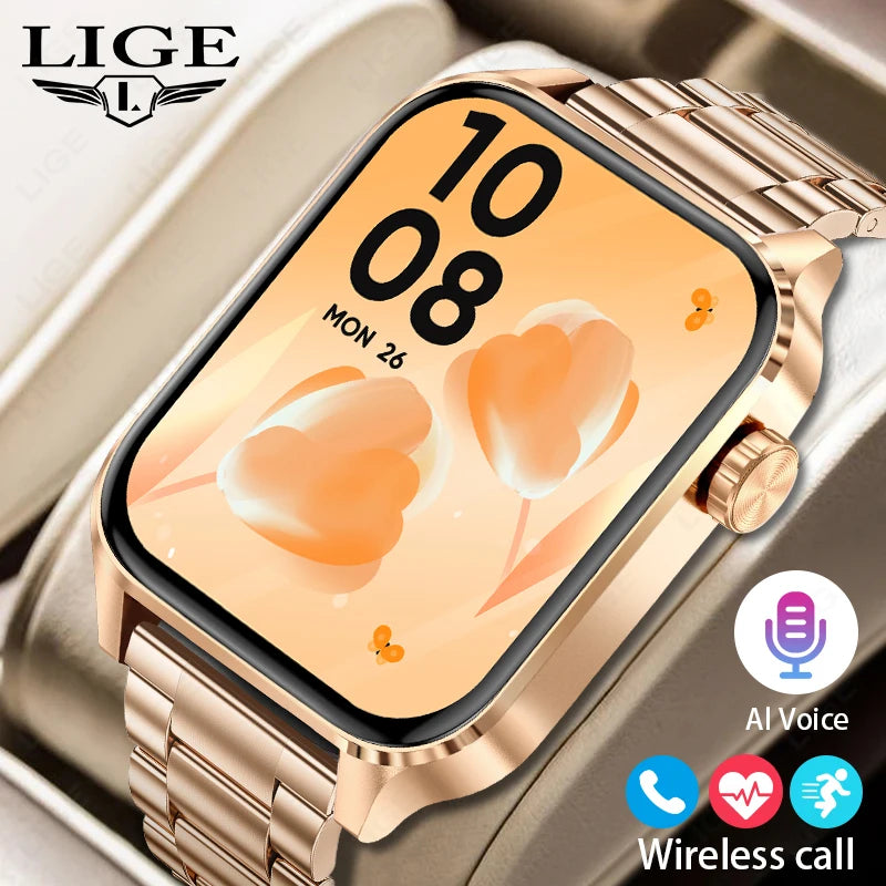 LIGE Bluetooth Call Smart Watches Women Rose Gold Luxury WristWatch Sport Fitness Bracelet Smart Watch Waterproof Smartwatch Men