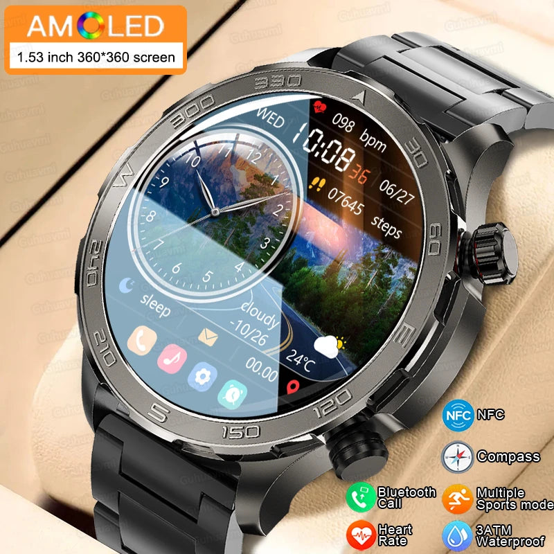 2024 NEW Sports GPS NFC Smart Watch Men Bluetooth Call Watches 1.53 inch HD Screen Heart Rate Waterproof SmartWatch For HUAWEI