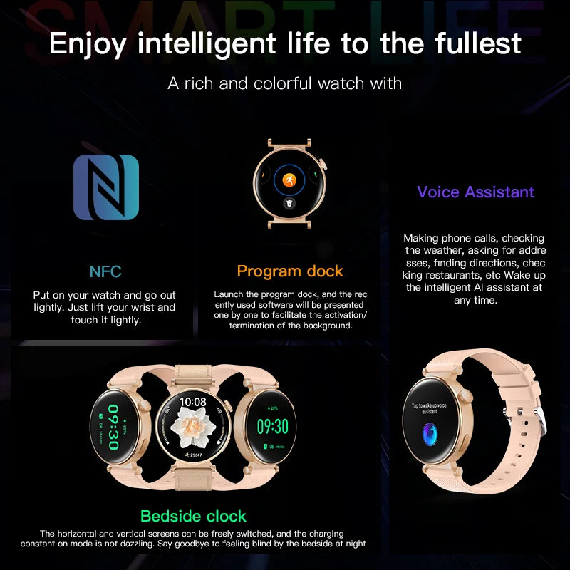 2024 Fashion Female Heart Rate Smart Watch for woman Amoled 360*360 Female Health Monitor BT Call Waterproof Luxury Smartwatch