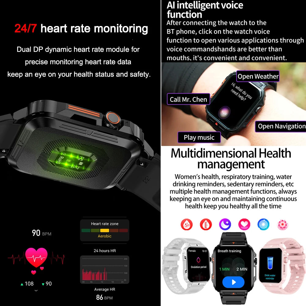 Rugged Military GPS Smart Watch Men AMOLED HD Screen Heart Rate Bluetooth Call Waterproof Outdoor 2024 New For Xiaomi SmartWatch