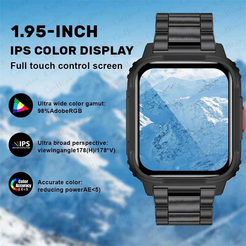 2024 New Military Outdoor Sport Smart Watch Men 1.95 Inch Screen Heart Rate IP68 Waterproof Fitness Bluetooth Call Smartwatch