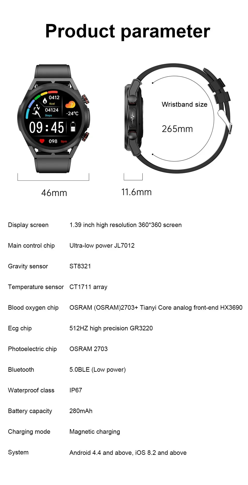 2024 New Uric Acid Non invasive Blood Glucose Smart Watch Mens Bluetooth Call Blood Lipid Blood Oxygen Blood Pressure Smartwatch