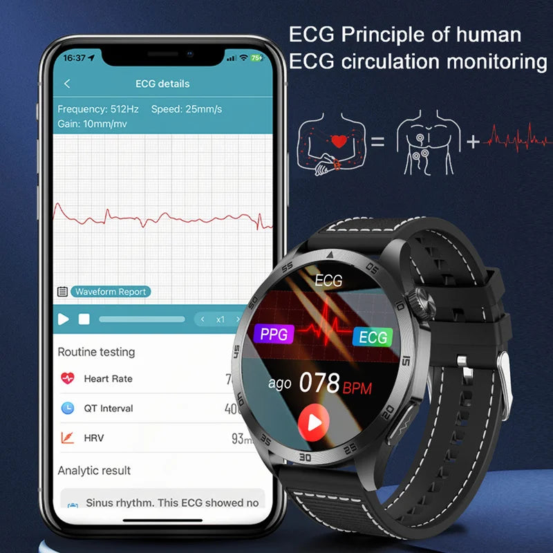 2024 New Smart Watch Men ECG PPG Calls Waterproof Watches Blood Oxygen Sugar Health Tracker Smartwatch for Xiaomi Android Ios Mi