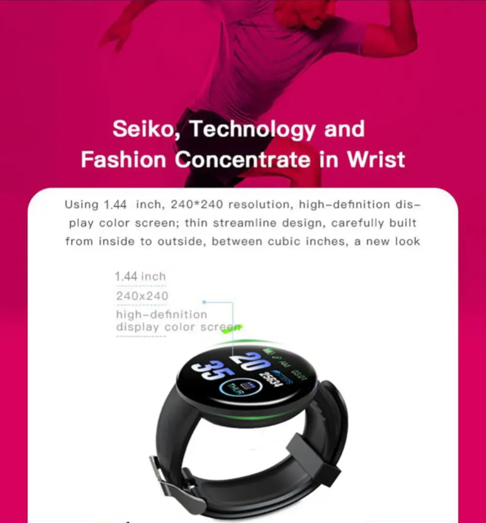 2024 New Smart Watch Men Women Smart Bracelet LED D18 Smartwatch Waterproof Smart Touch Screen Bracelet