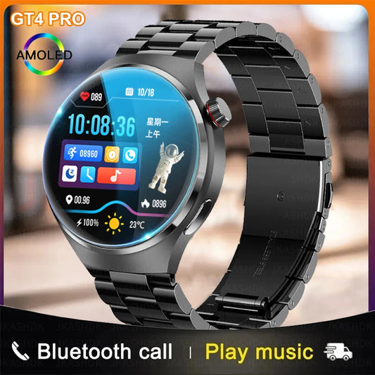 2024 Smart Watch Men Watch 4 Pro AMOLED 1.46 inch HD Screen Bluetooth Call Health Monitoring Smartwatch Sports Magnetic charging