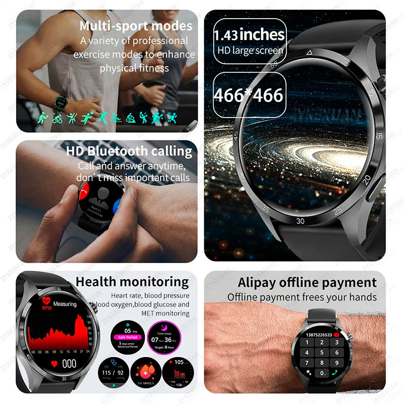 For Men Watch GT4Pro+ AMOLED Smartwatch Blood Oxygen Bluetooth Call Heart Rate IP68 Waterproof Sport Women Men SmartWatch 2024