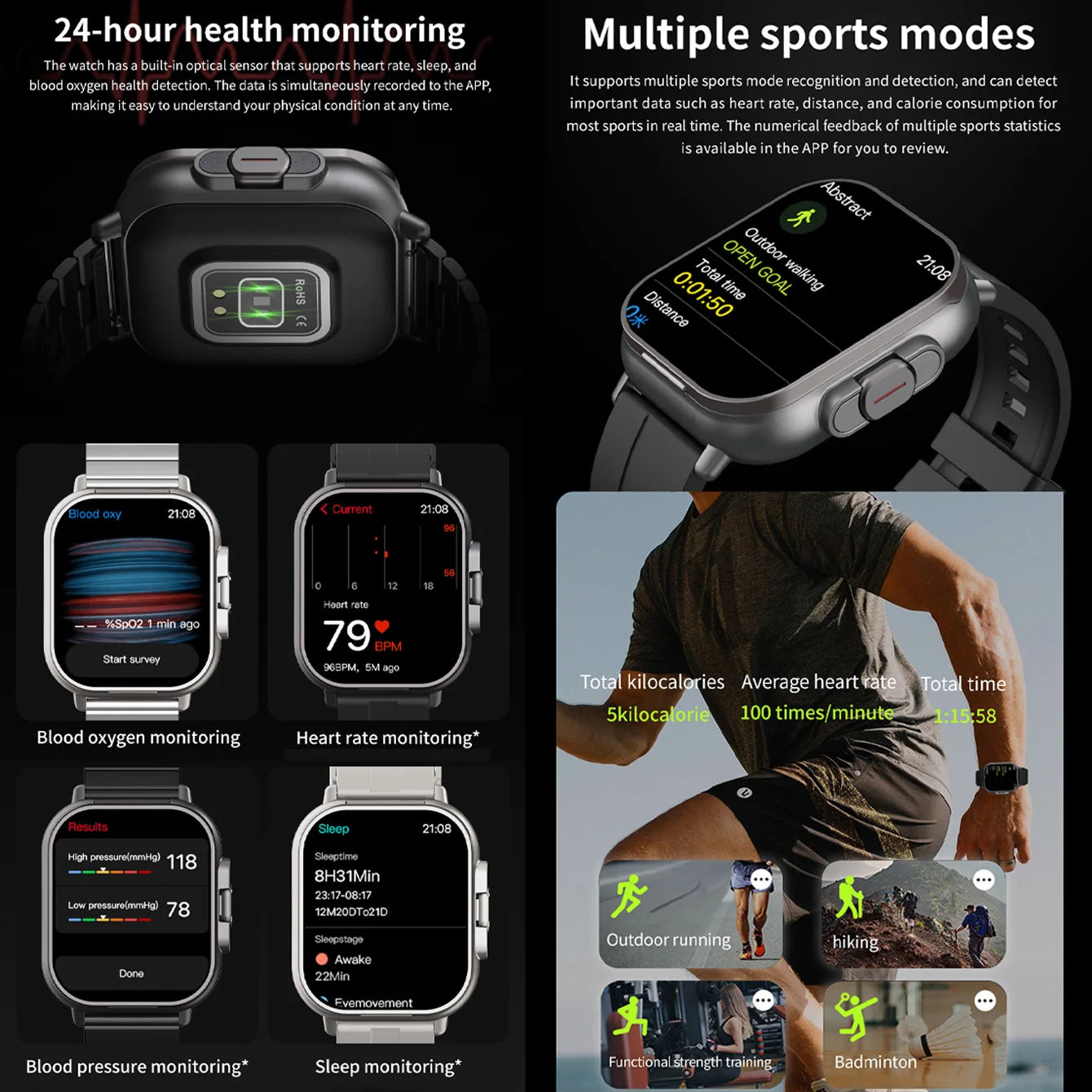 2024 2-In-1 Smartwatch With Earphones Man 2" Multi Sport Bt Call Nfc Exercise Tracker Compatible With Iphone Android Phone