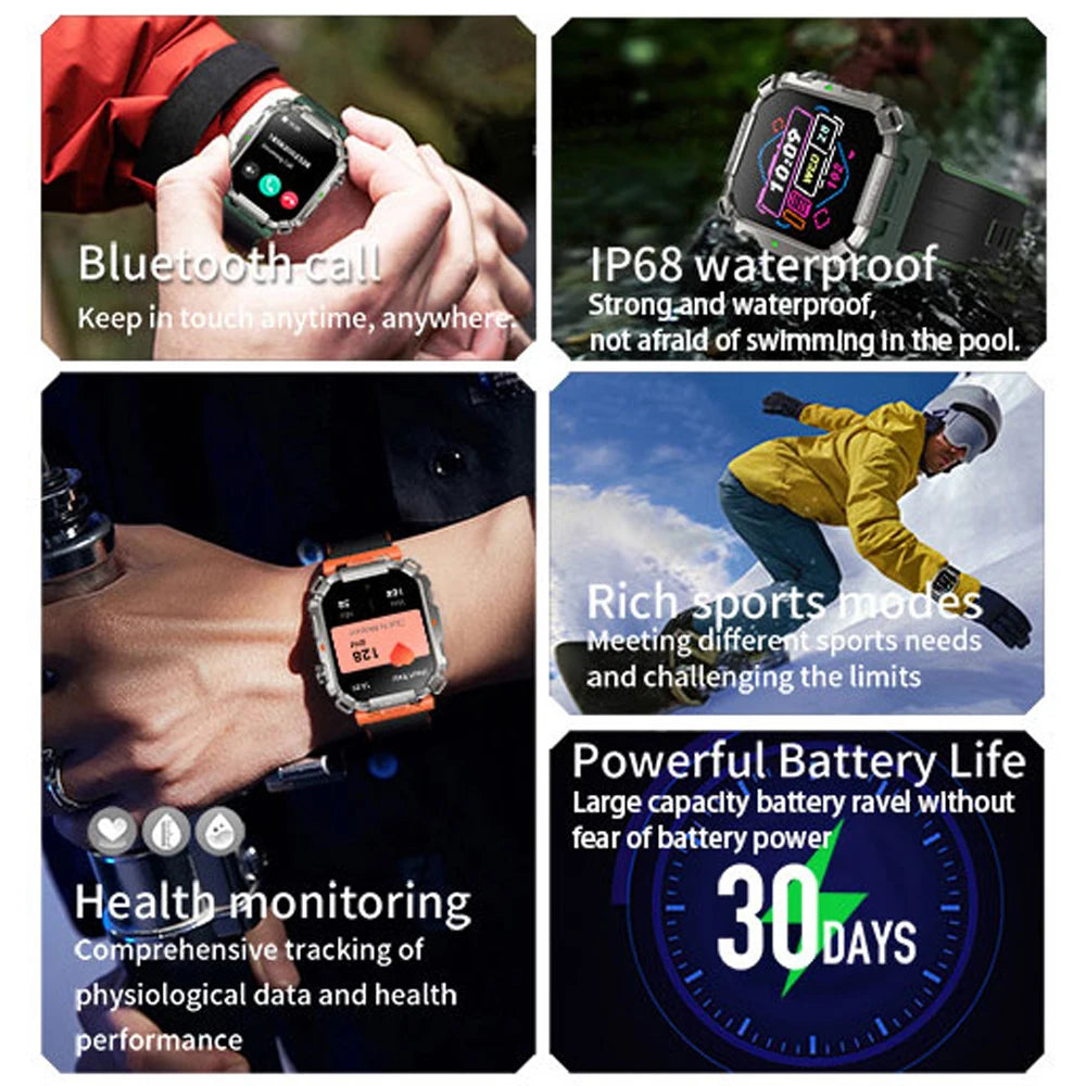 2.01 Inch HD Screen Smartwatch Men Health Monitoring Sports Fitness Tracker IP68 Waterproof Smart Watch 2024 New For Android IOS