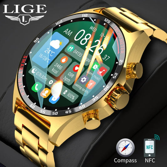 LIGE 2024 Outdoor Sports NFC Smart Watch Men Bluetooth Call HD Watch Men Health Monitoring Compass IP68 Waterproof Smartwatch