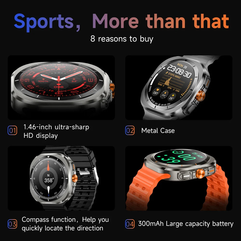 2024 For Samsung Galaxy Watch7 Ultra Smart Watch Men 1.46"HD Screen Compass Outdoor Sports Waterproof Bluetooth Call Smartwatch