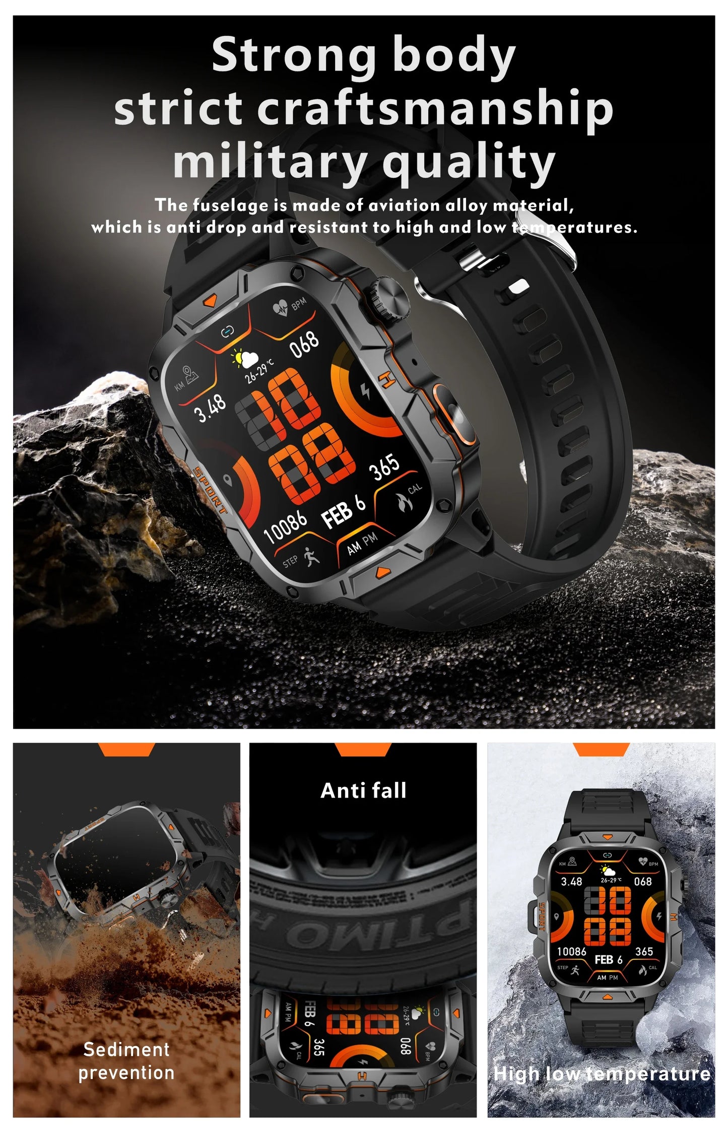 2024 New Full Touch Smart Watch Men For Android Xiaomi Blood Pressure Oxygen Fitness Watch Waterproof LED Flashlight SmartWatch