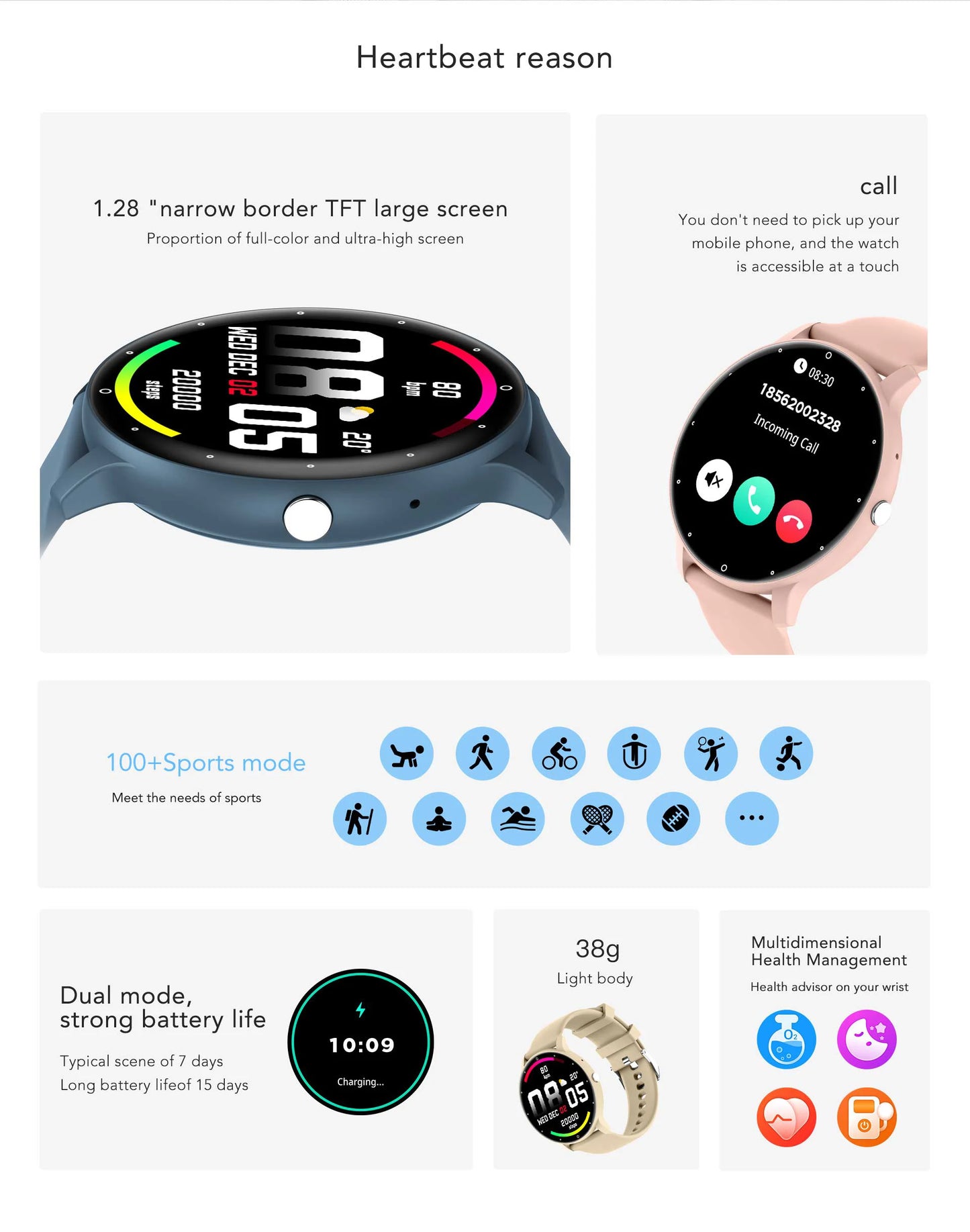 SmartWatch Zl02Pro Intelliegnt Smartwatch - 1.39-Inch TFT-screen, IP67 Waterproof Bluetooth Call Exercise Health Monitoring