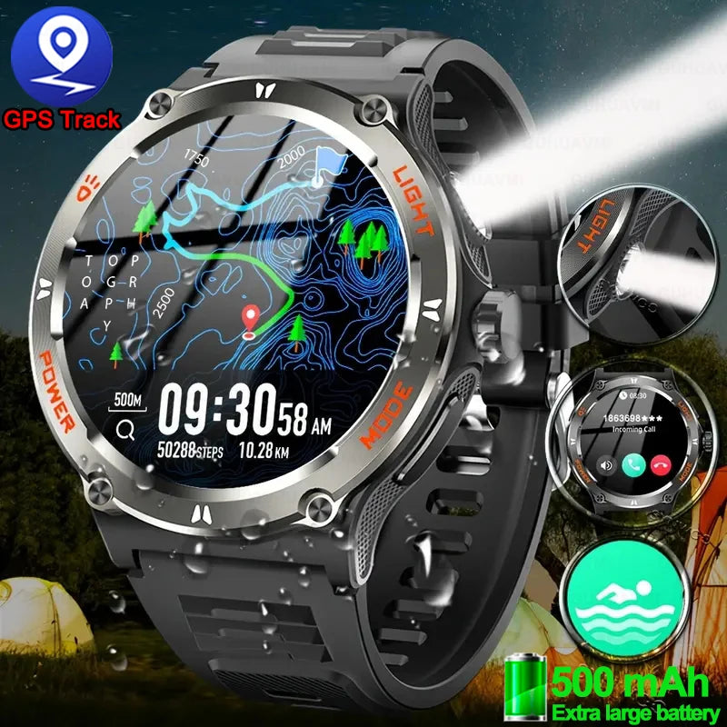 2024 New Rugged Military GPS Track Smart Watch Men Bluetooth Call 500Mah 3ATM Waterproof Outdoor SmartWatches For Huawei Xiaomi