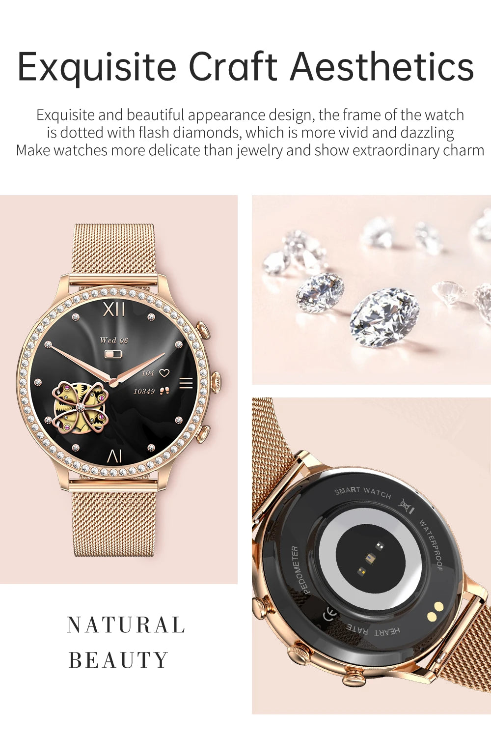 Fashion Luxury Smart Watch Women Bluetooth Call Blood Pressure DIY Custom Sport Fitness Waterproof  Smart watches For Women Gift