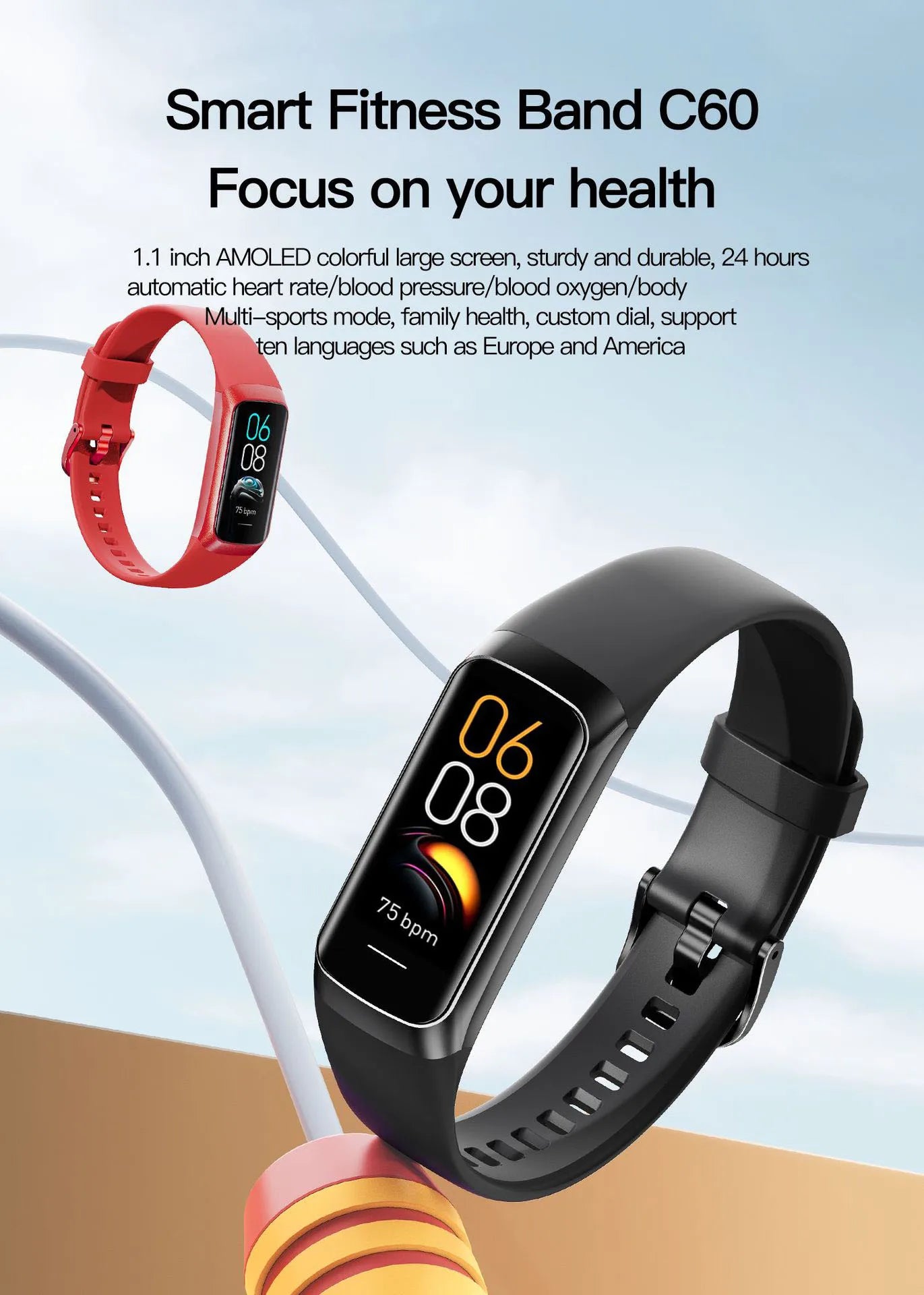 2023 Smart Watch Men Women Smart Bracelet Wristband 1.1 Inch Amoled Heart Rate Waterproof Body Temperature Fitness Tracker Band