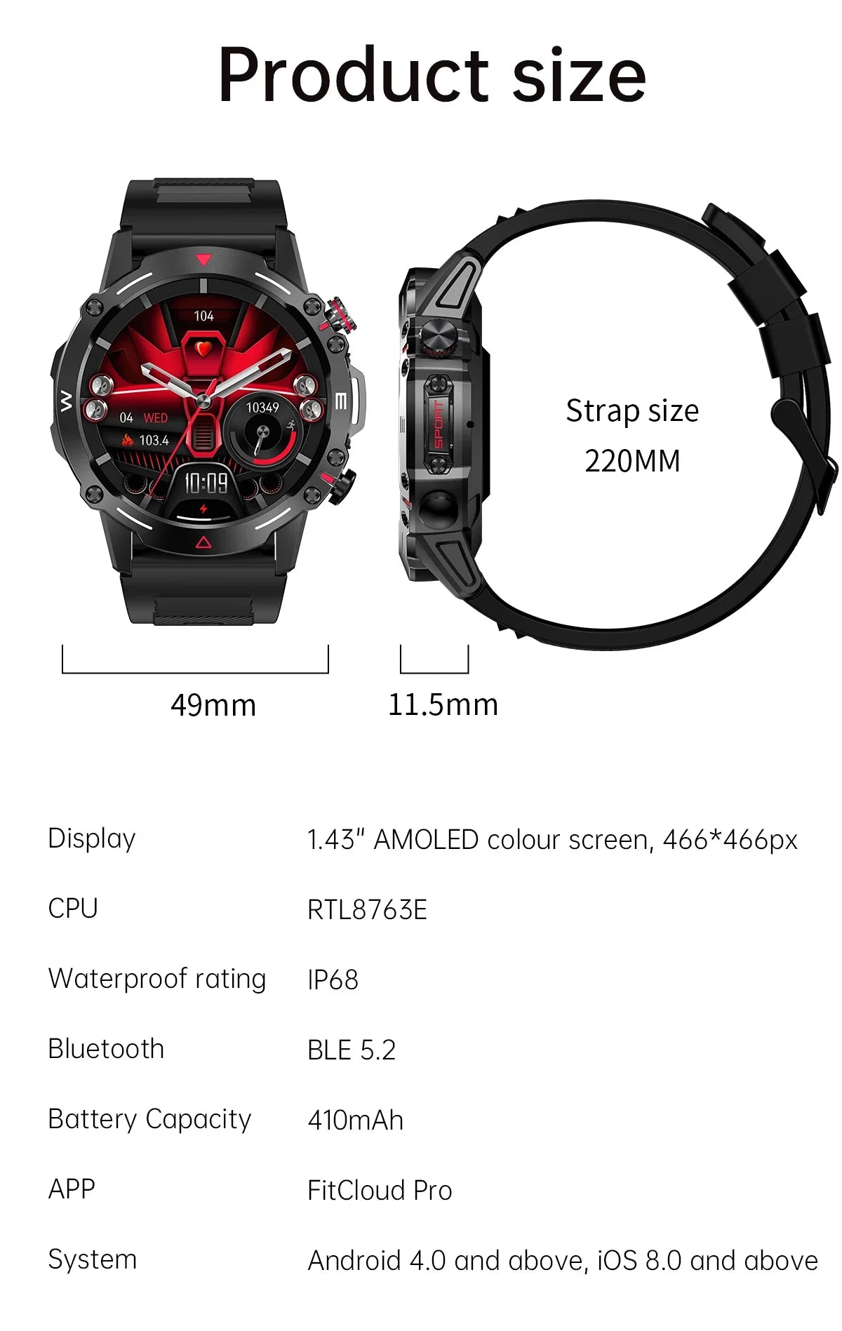 2024 New Original Rugged Military 410mAh Large Battery Men Smart Watch AMOLED Screen 100+ Sports Mode  Bluetooth Call Smartwatch