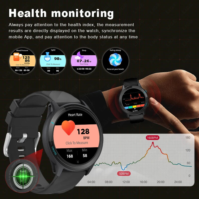 LIGE Fashion Smart Watch Men Breath Training Bluetooth Call Blood Oxygen Monitor Reloj  Waterproof Sport Tracker Smartwatch 2024