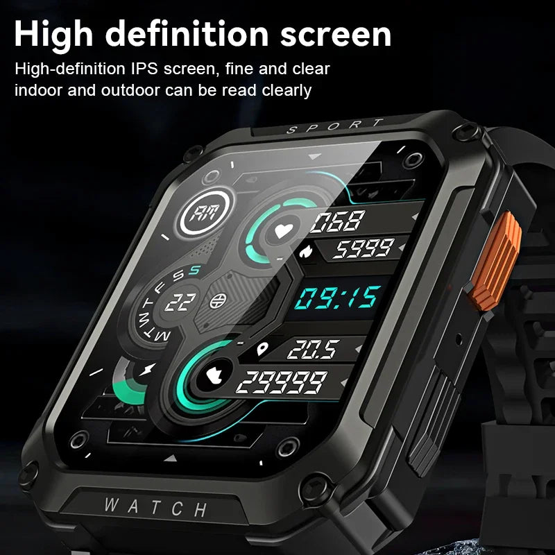 2024 Men's Outdoor Rugged Military BT Call Smart Watch Sports Fitness Tracker Heart Monitor Waterproof Smartwatch For Xiaomi