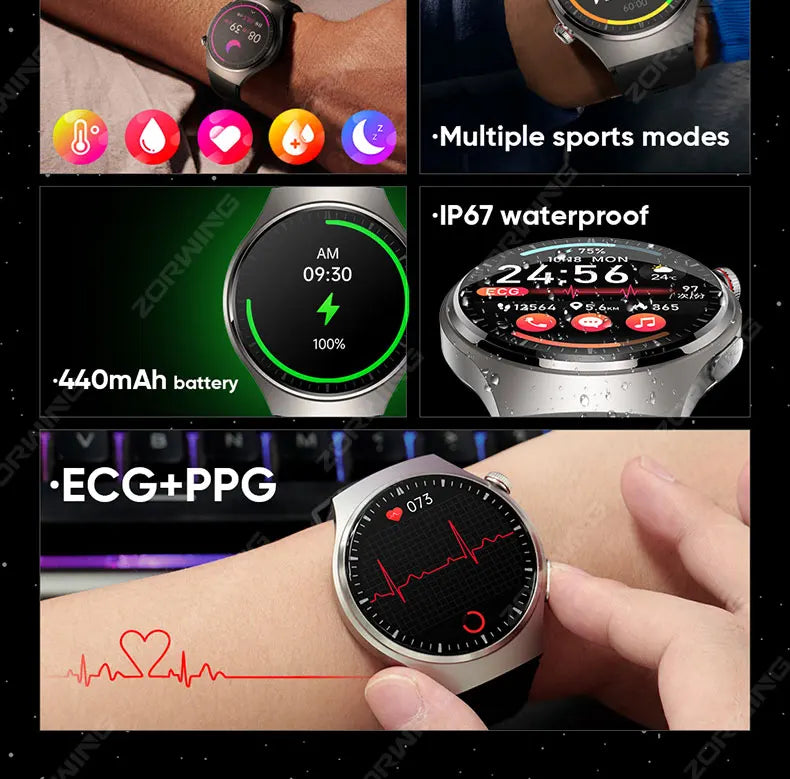 MT200 PPG+ECG Smart Watch Men Watch 4 Pro 1.43" AMOLED Screen Heart Rate Body Temperature Blood Pressure Smartwatch 2024 New